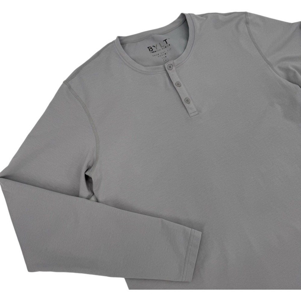 BYLT Medium Drop Cut LS Henley Gray Lux Blend Long Sleeve Shirt Casual Basic